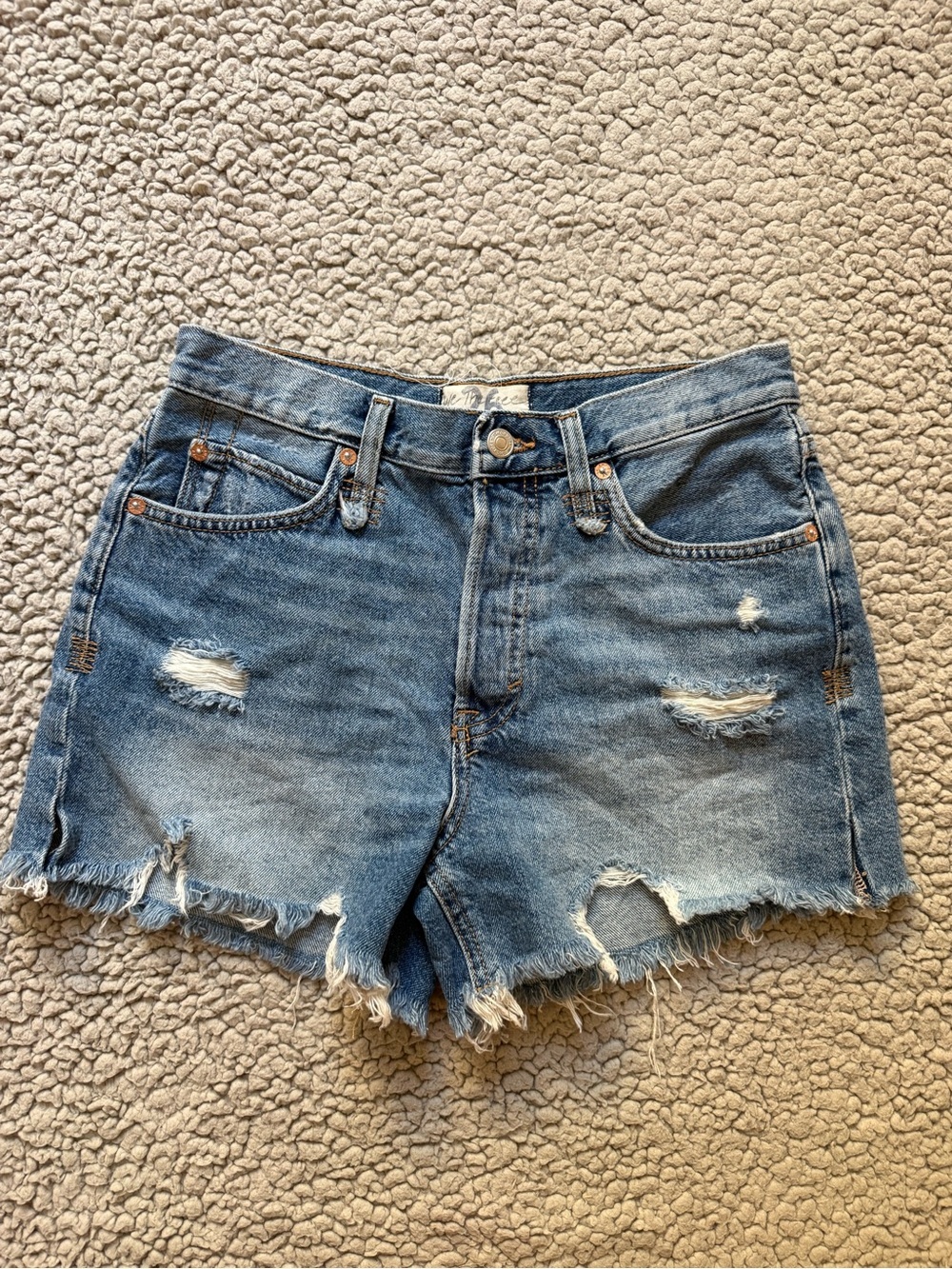 Free people Distressed High-Rise Denim Shorts in Medium Blue